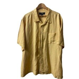 Consensus Sportswear Shirt XXL Yellow Linen Rayon Button Front Camp Shirt